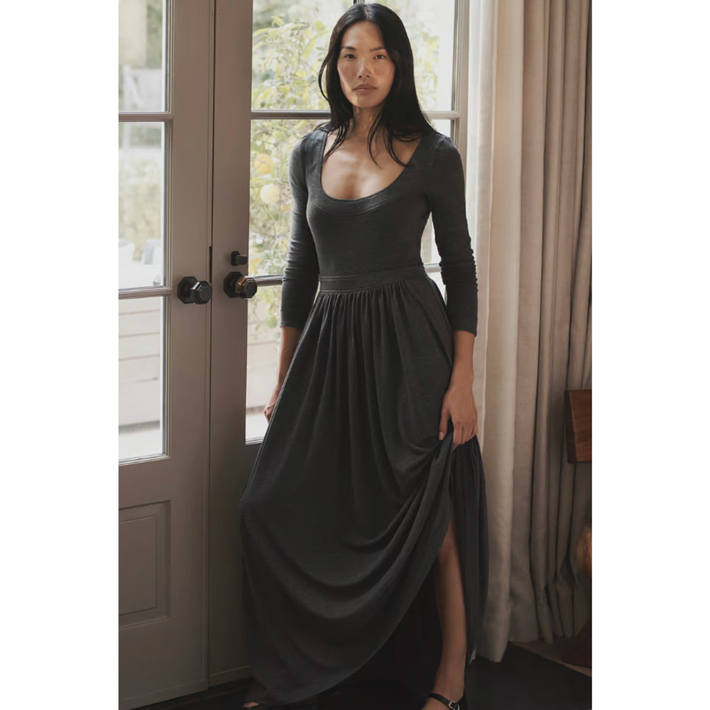 G. Label by goop Jersey Maxi Charcoal Long Sleeve Gray Dress Size 4